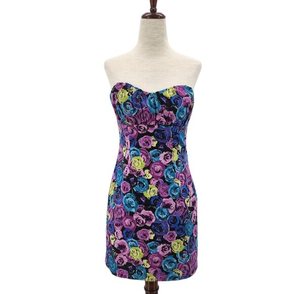 Ashely Park X RTR Womens Small Dress Mini Floral Strapless Multicolor Cocktail - Picture 1 of 10
